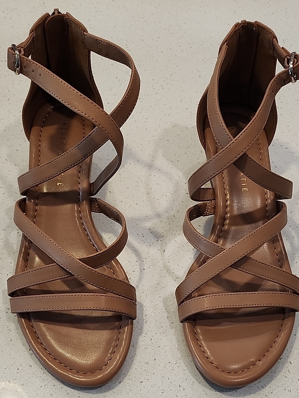 Kelly & Katie Tan Crisscross Strappy Wedge Sandals 8.5